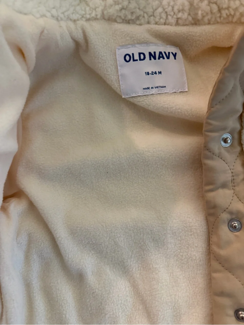 Old Navy Cream Quilted & Sherpa Hooded Puffer Jacket